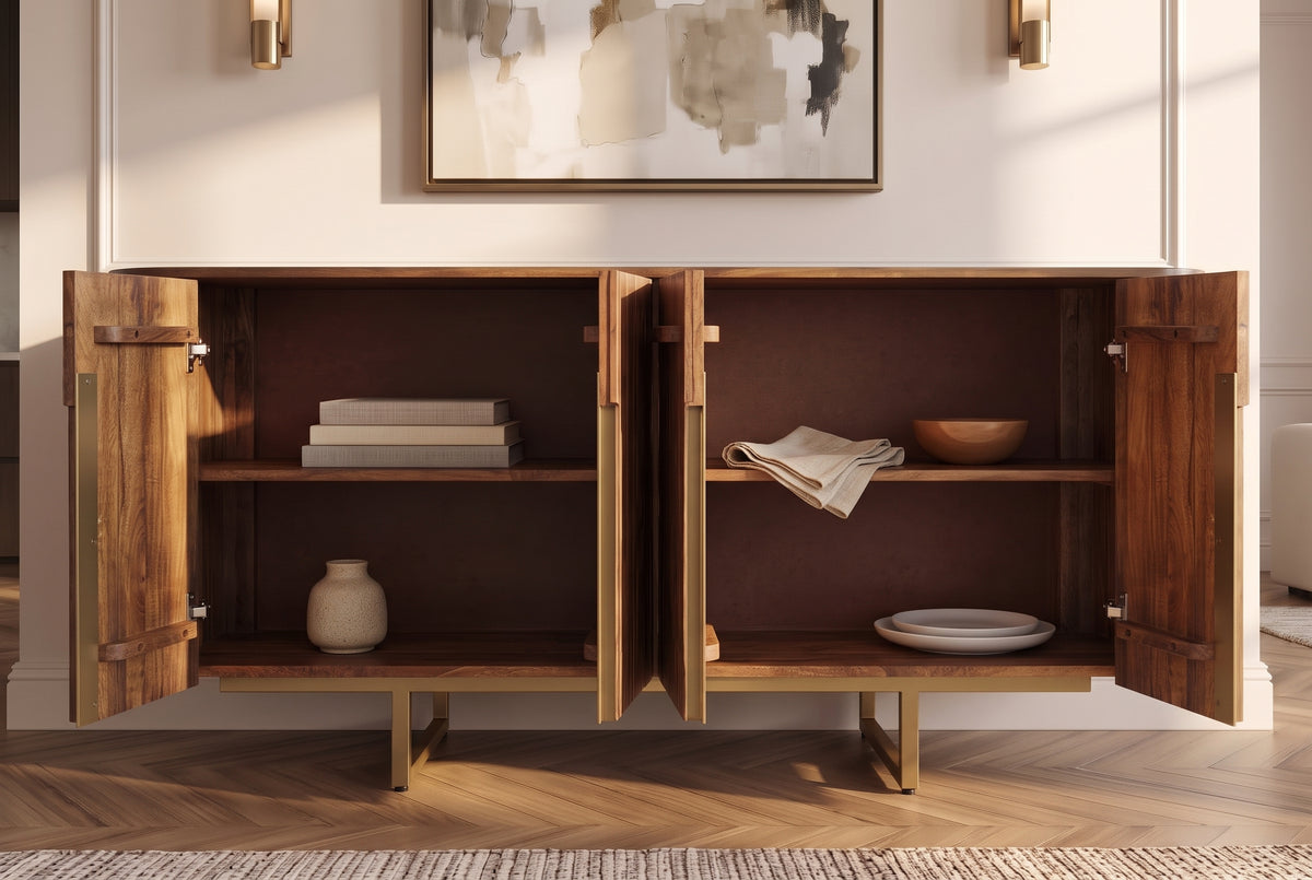 Sideboard GATSBY 160cm retro style mango wood brown gold