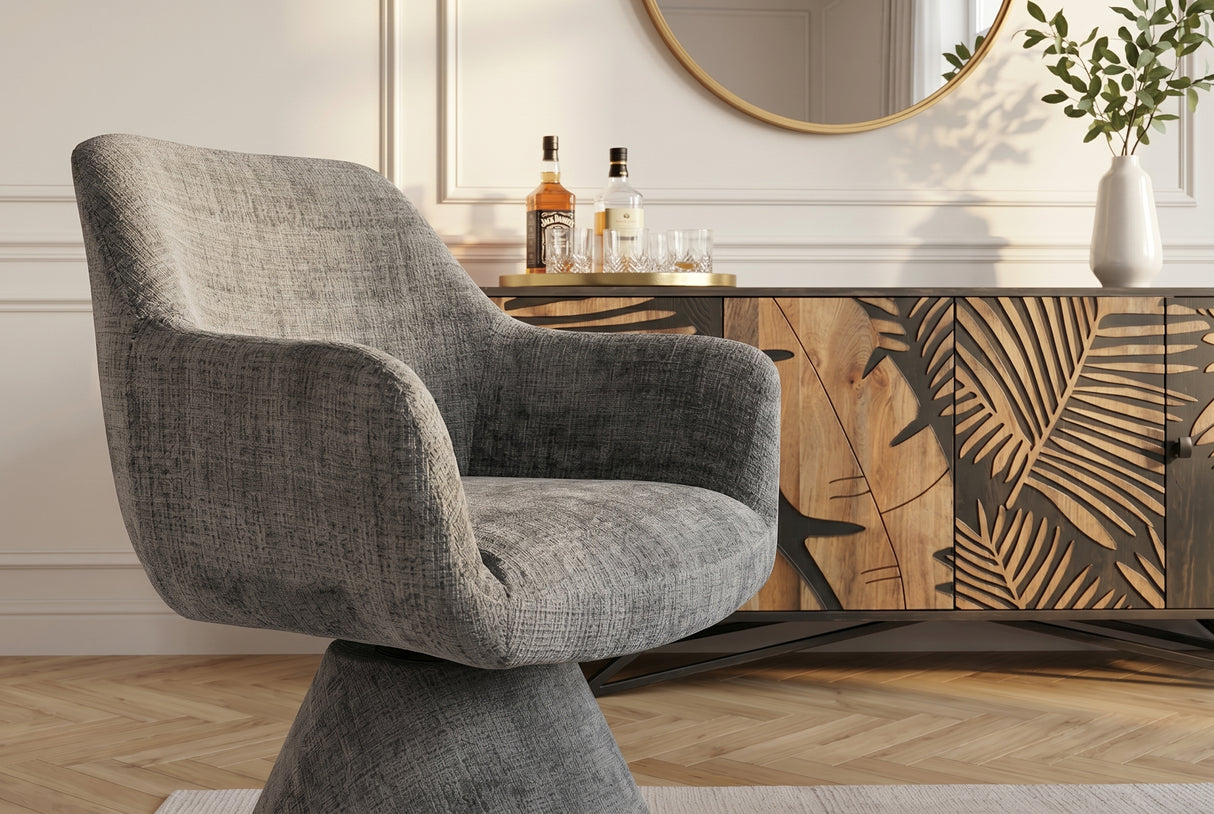 Swivel chair AMBIENTO 180° auto-return w/ armrests chenille grey