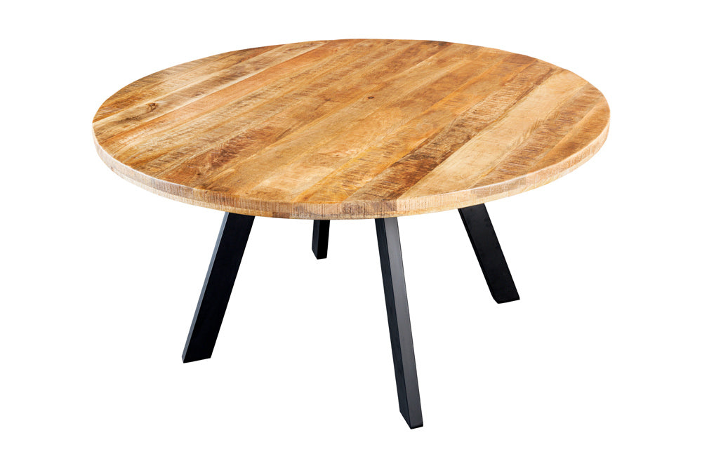 Dining table IRON CRAFT Ø 140cm round mango natural w/ black metal legs