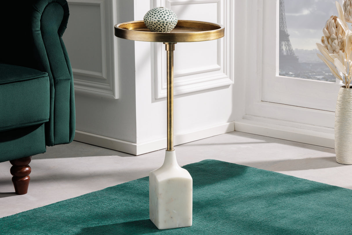 Beistelltisch TRAYFUL 55cm Antik Gold mit Marmorfuß