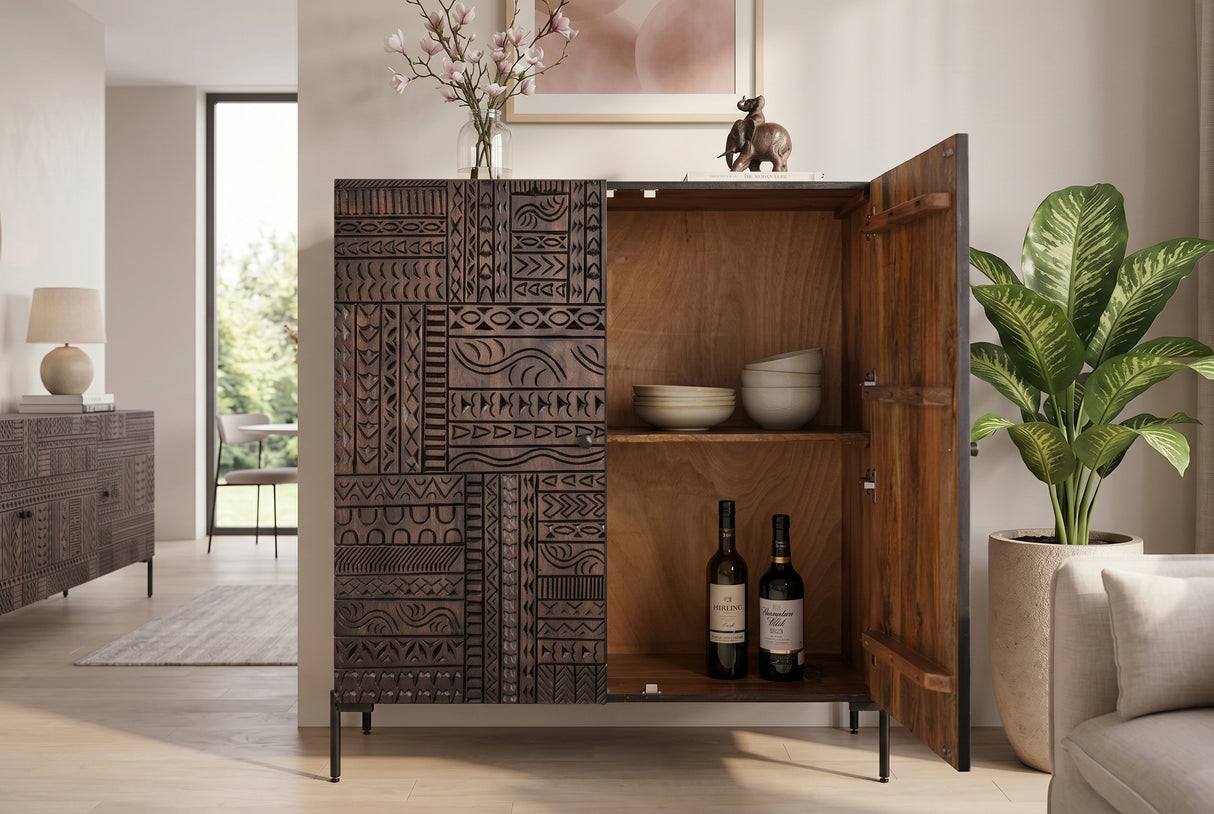 Highboard TRIBAL 120cm 3D antique look mango wood dark brown