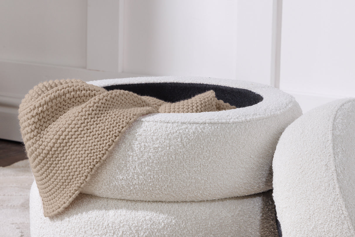 Stool VOQUE 50cm bouclé creamy white w/ storage space