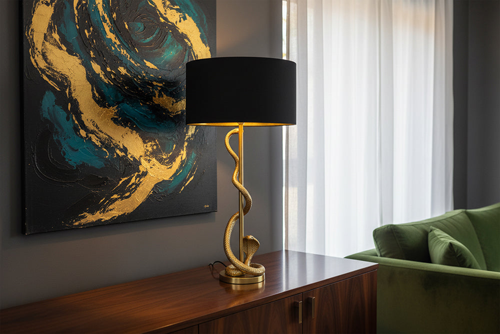 Table lamp COBRA 110cm black lampshade golden frame