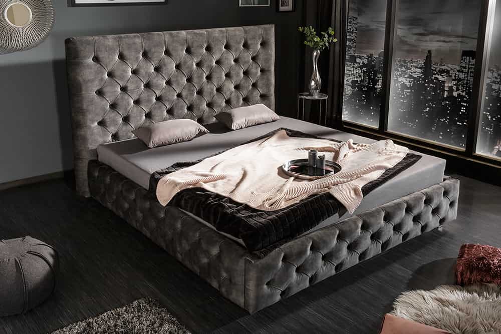 Bed PARIS CHESTERFIELD 160x200cm velvet olive grey