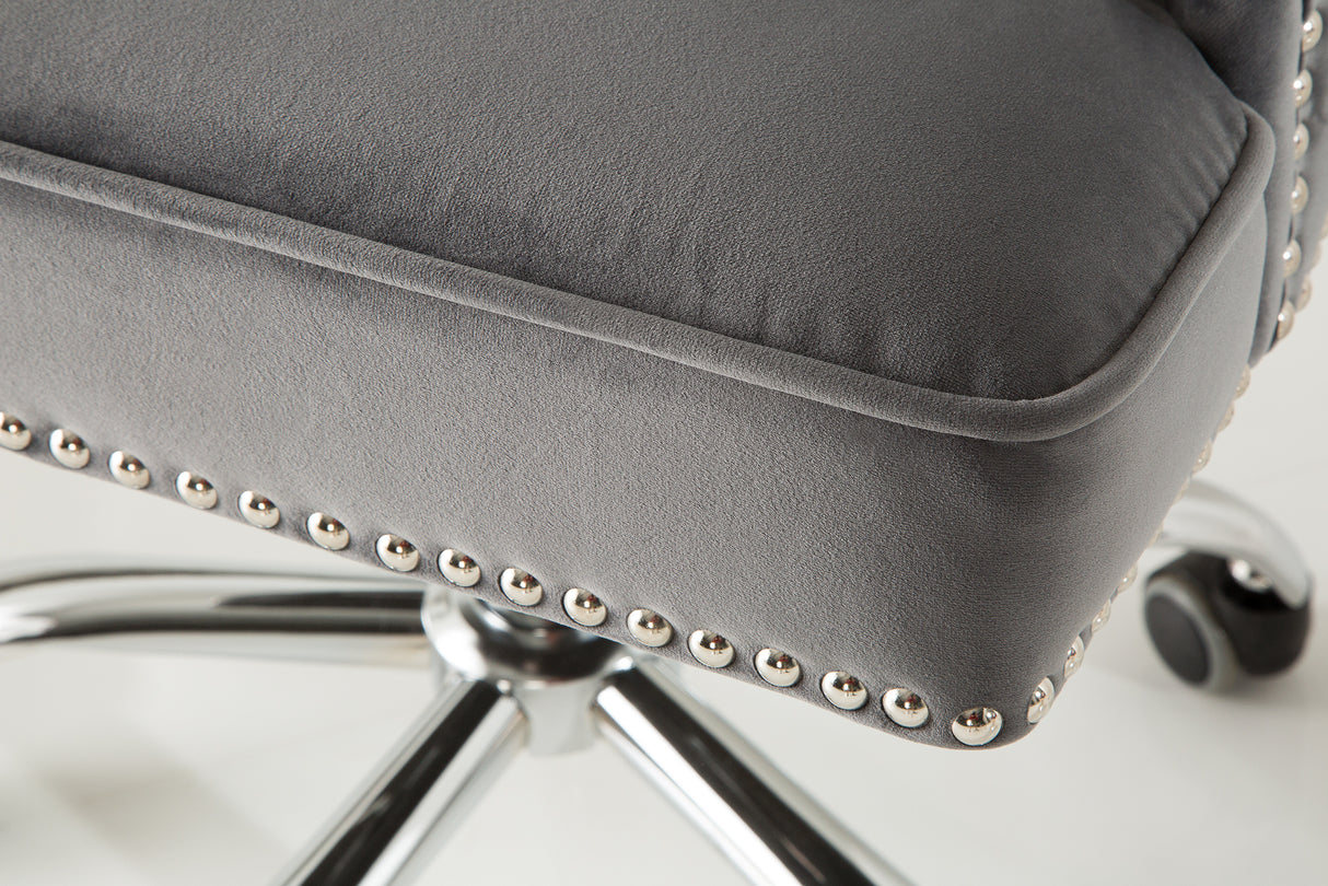 Bürostuhl VICTORIAN 49-57cm Samt silbergrau im Barockstil