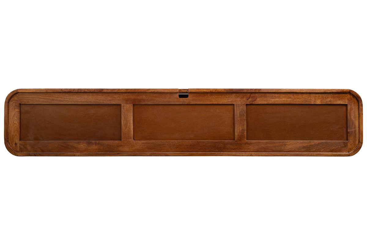 TV-Board MONZA 160cm w/ cable management hanging fluted front brown mango wood gold details
