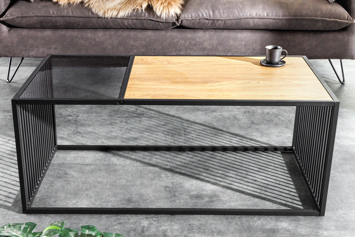 Couchtisch ARCHITECTURE 100cm Wildeiche Optik und Rauchglas