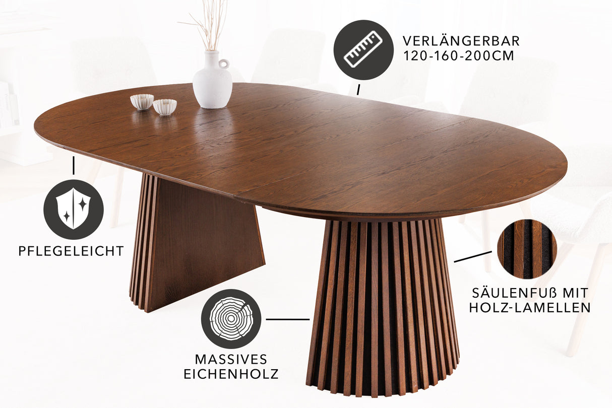 Dining table VALHALLA WOOD round 120-160-200cm extandable oak dark