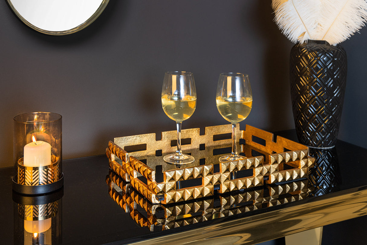 Tray VARIATION 40cm glas black aluminium gold