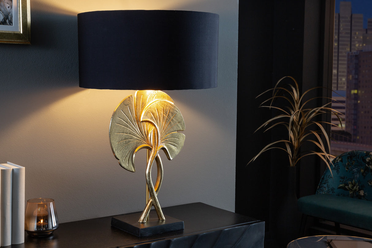 Tischleuchte GINKGO 62cm gold Baumwollschirm schwarz / verstellbarer Lampenschirm