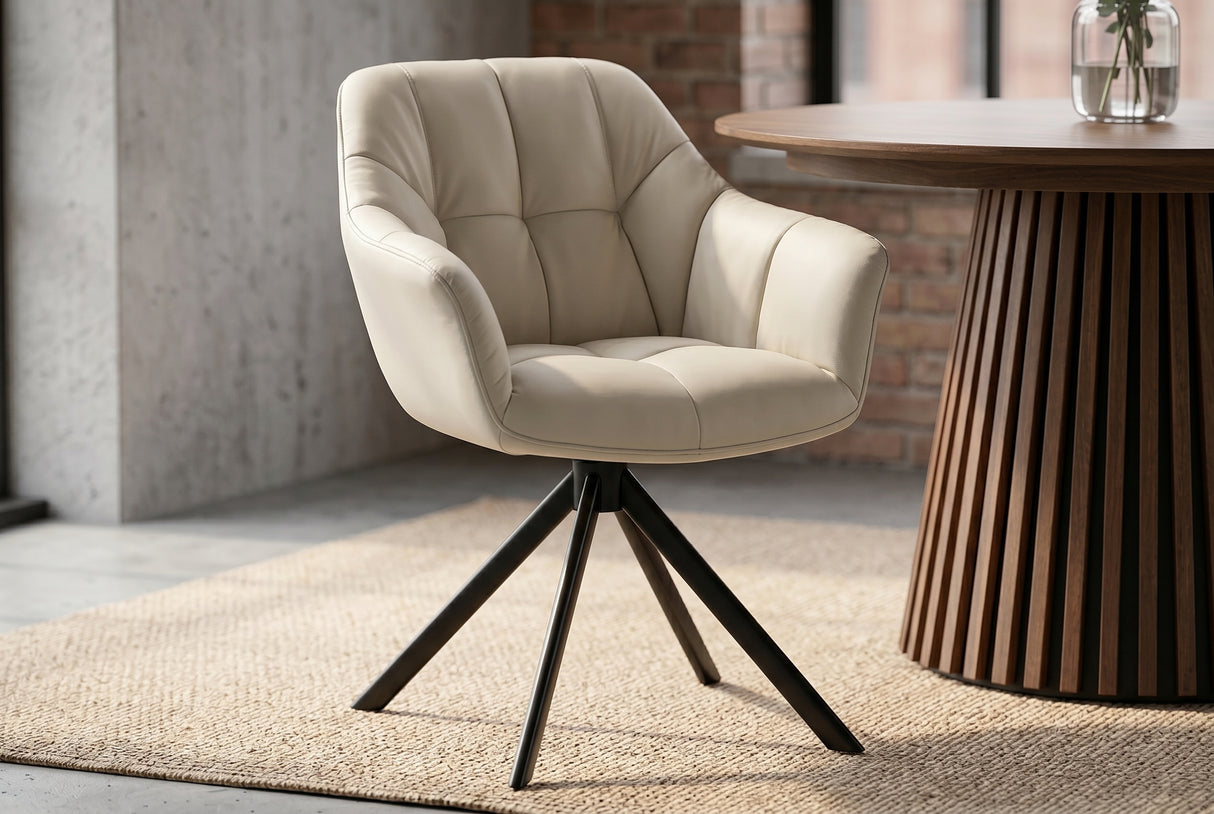Drehsessel PAPILLON drehbar 180° m. Armlehnen Leder beige