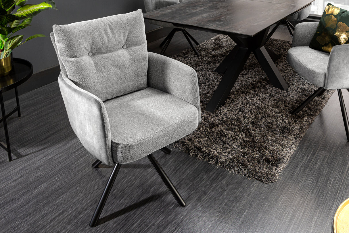 Swivel chair BIG GEORGE with armrests flat woven fabric grey rotatable