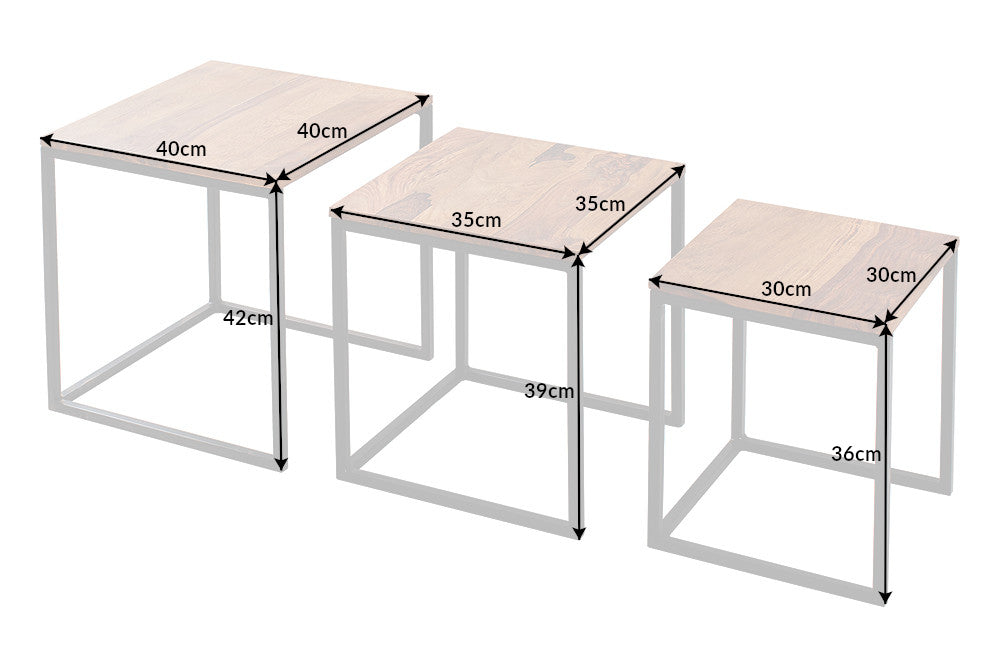 Beistelltisch ELEMENTS 30-40cm 3er Set Sheesham Holz