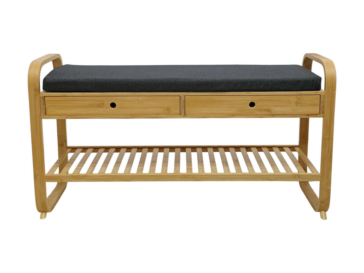 Shoeshelf ZEN-BO 100cm w/ drawer bamboo natural grey