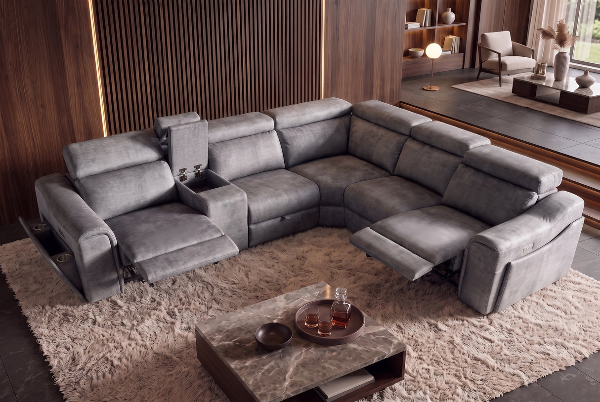 Corner sofa PRIME multifunctional electrically adjustable w/ storage space vogue velvet grey