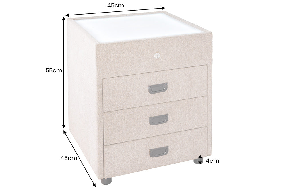 Bedside table TOULOUSE w/ LED light 55cm velvet beige