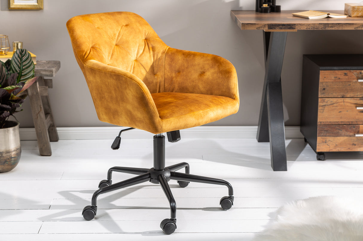 Bürostuhl THE DUTCH COMFORT 46-55cm mit Armlehne Samt senfgelb