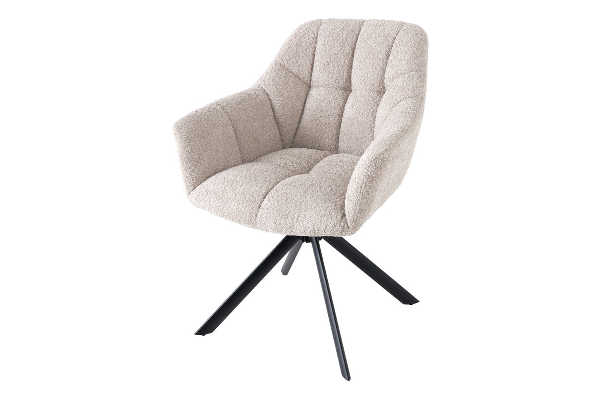Swivel chair PAPILLON rotatable 180° w/ armrests bouclé beige