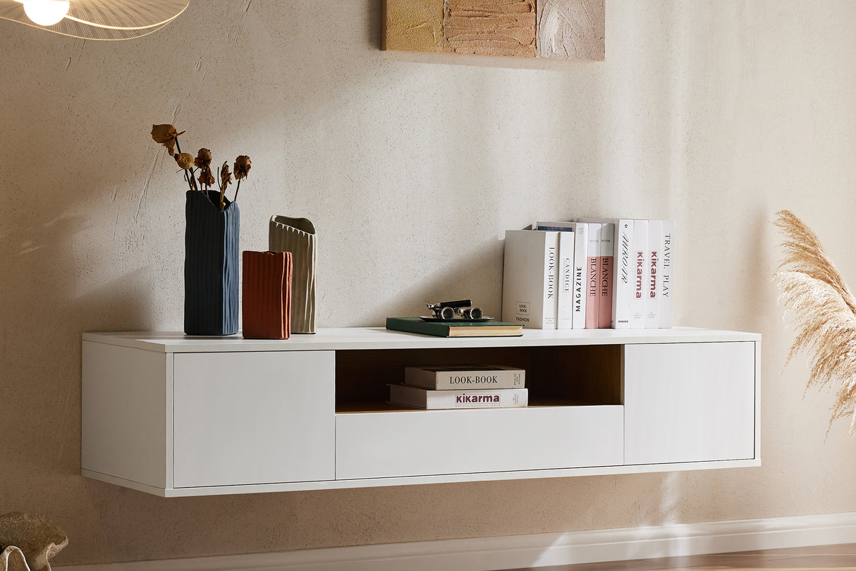 TV-Board LOFT 150cm hanging white natural