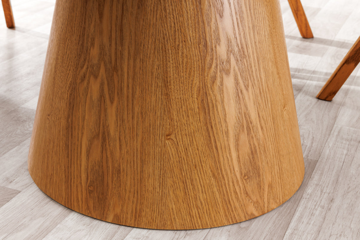 Dining table UNIQUE 120cm round oak wood verneered ceramic white marble top