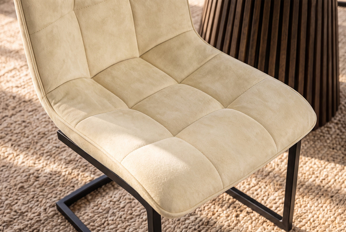 Cantilever chair MIAMI square quilting microfibre antique beige w/ black metal frame