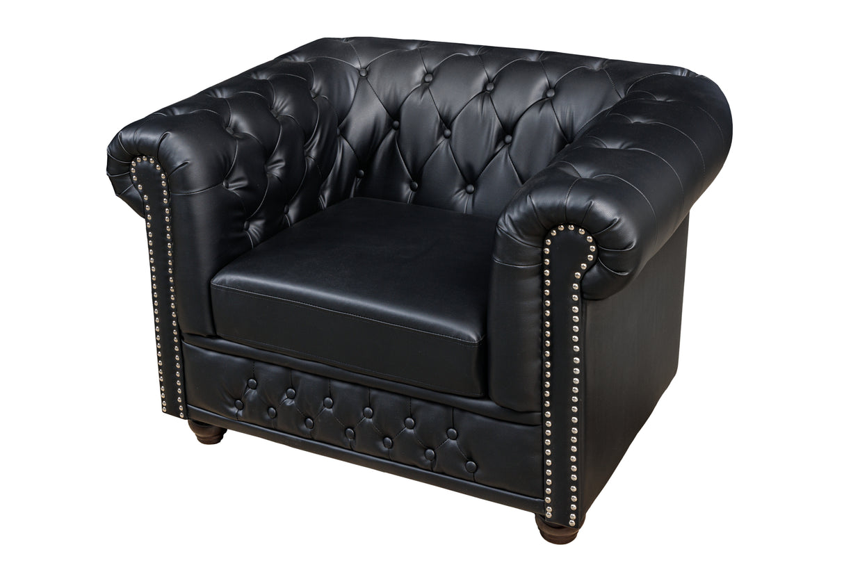 Armchair CHESTERFIELD artificial leather antique look black