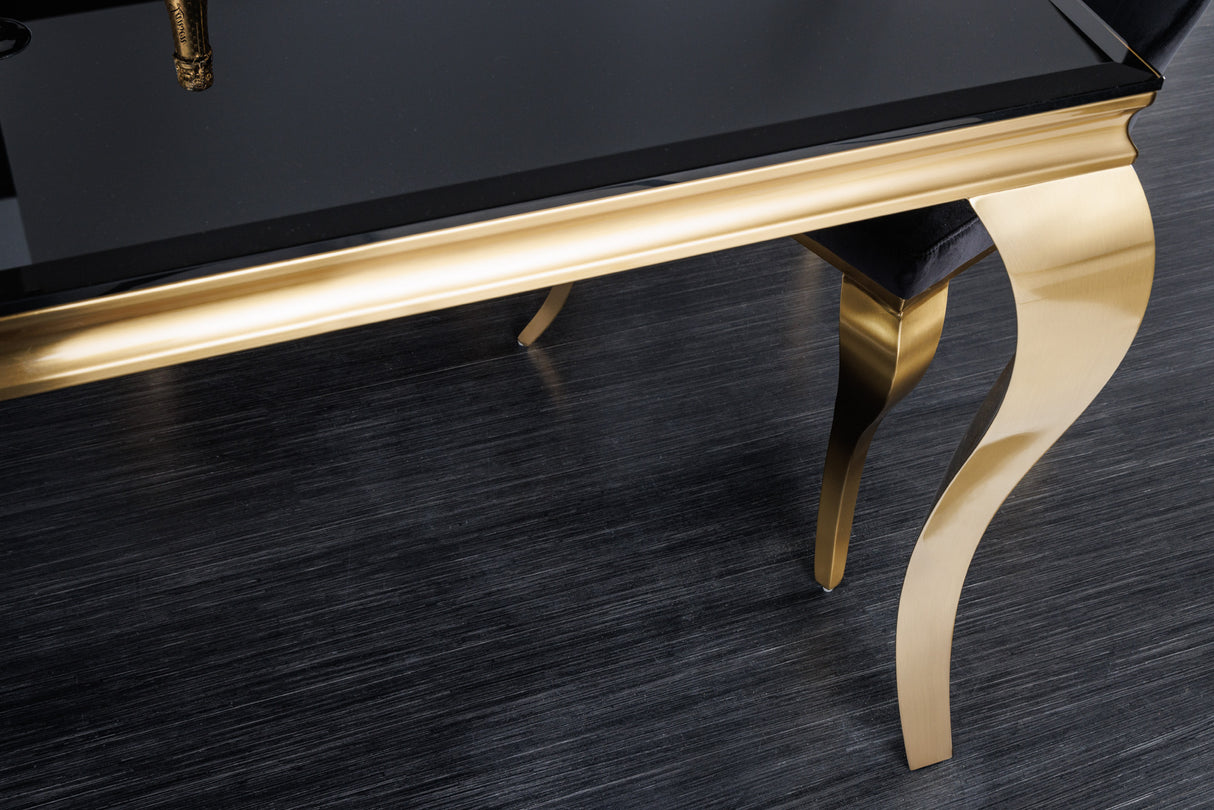 Esstisch MODERN BAROCK 200cm gehärtetes Opalglas schwarz gold