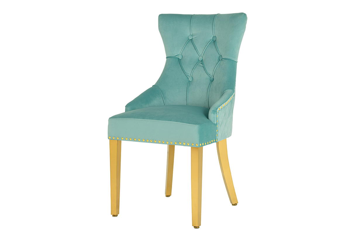 Chair CASTLE DELUXE w/ lion´s head handle velvet blue golden legs in baroque style