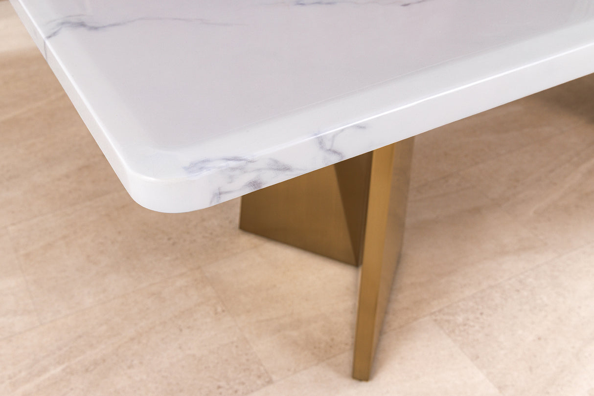 Dining table EXTRAVAGANCIA 200cm w/ champagne golden legs white marble top