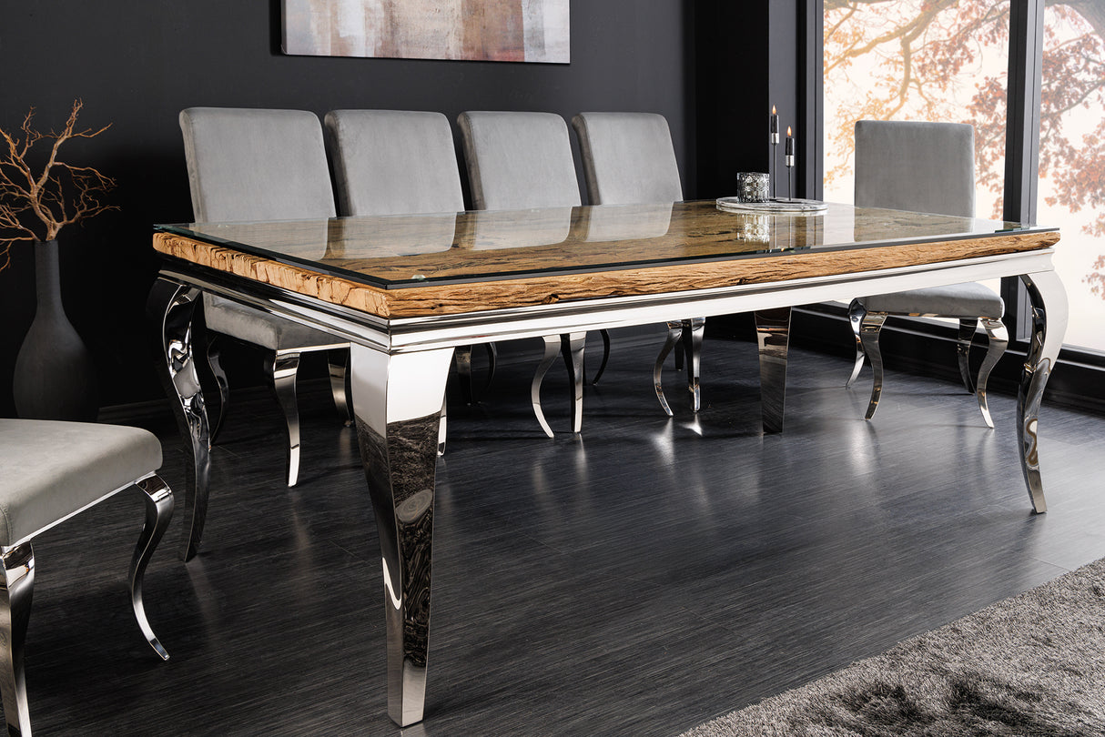 Esstisch MODERN BAROCK BARRACUDA 200cm Chrom inkl. Glasplatte ohne Teakplatte