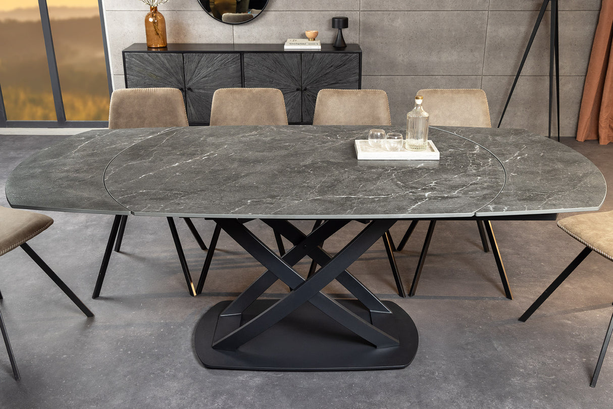 Dining table INCEPTION 130-190cm extendable oval ceramic top anthracite marble look