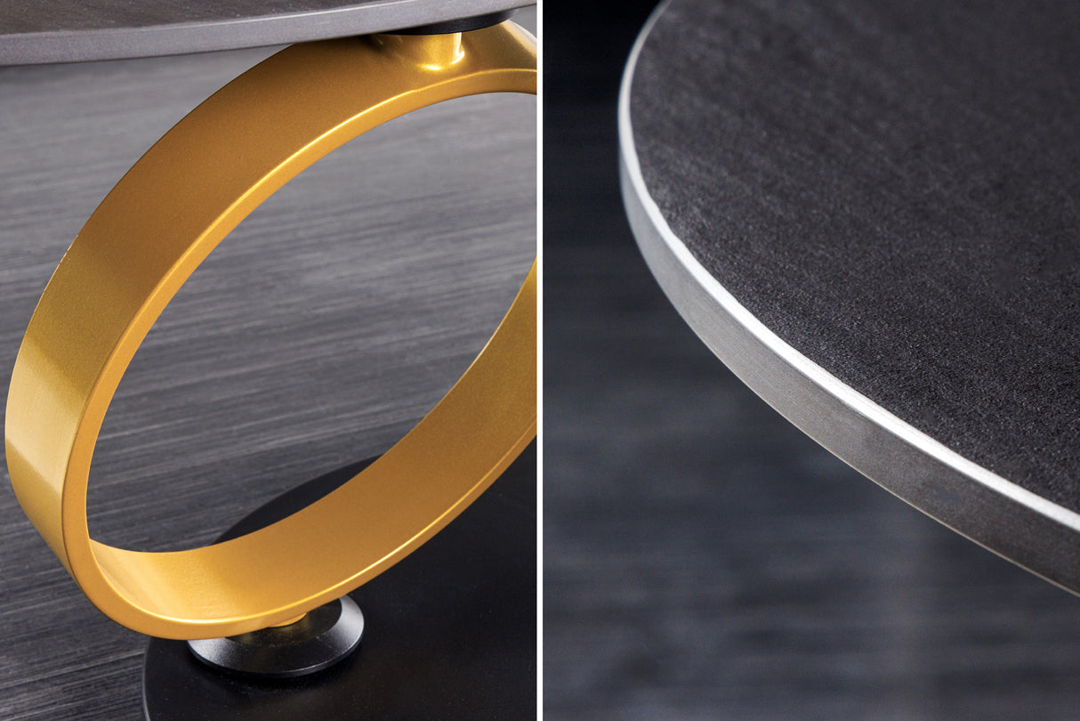 Coffee table DANCING RINGS 80-135cm rotatable ceramic black and natural stone look