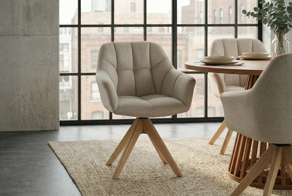 Swivel chair PAPILLON rotatable 180° w/ armrests velvet beige oak