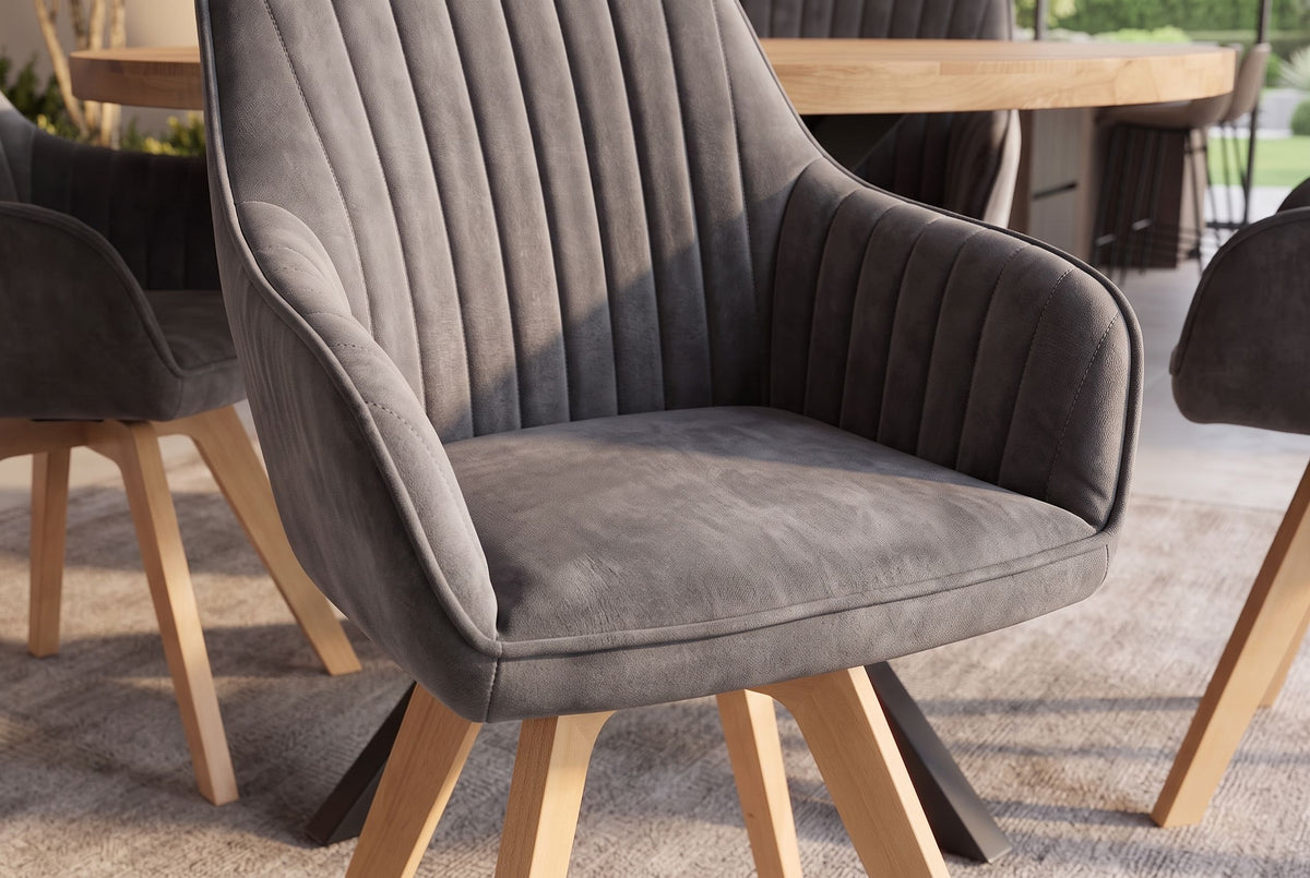 Swivel chair LIVORNO 180° auto-return w/ armrests velvet grey beech wood frame