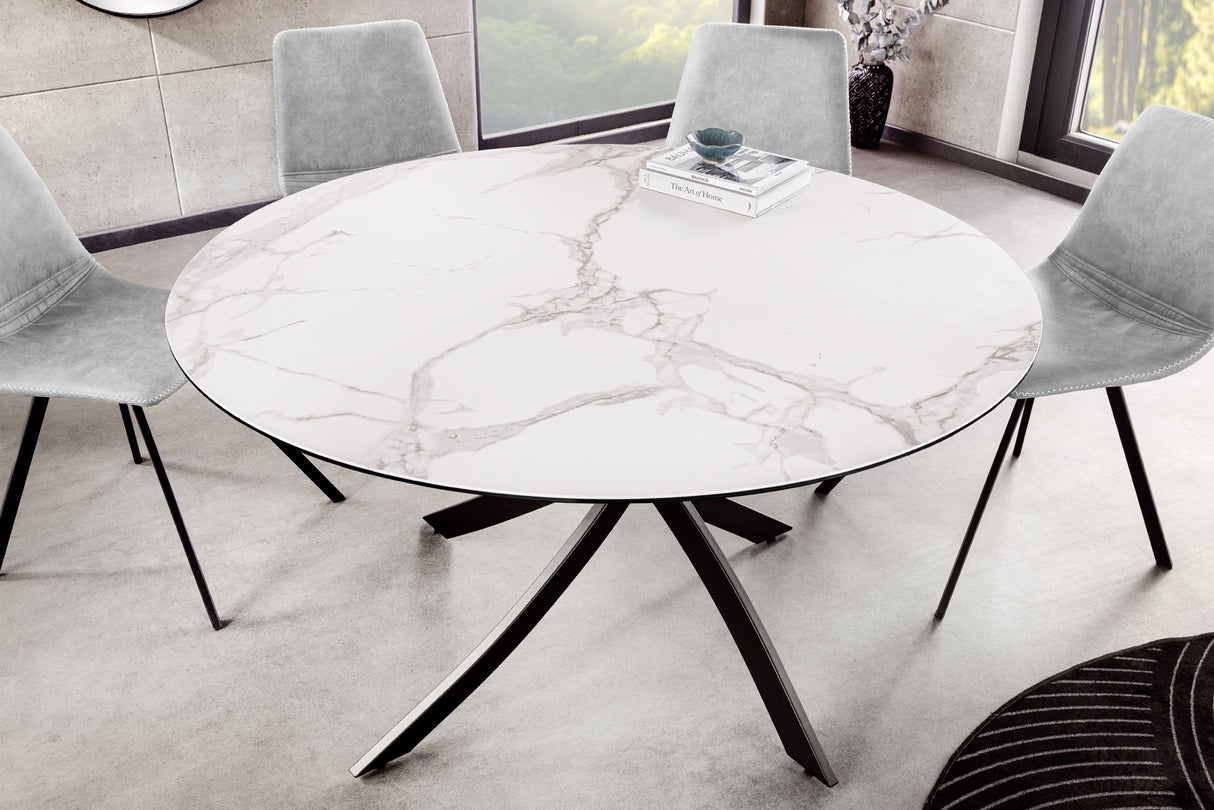 Dining table ALPINE Ø 120cm round ceramic marble look white