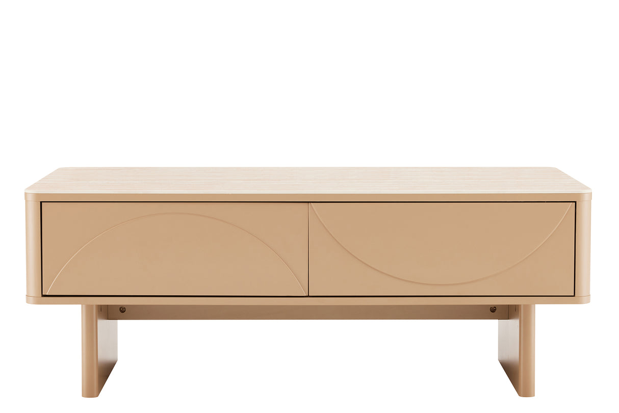 Couchtisch SAVOY 120 cm 3D Natur mit Keramikplatte aus Travertinmarmor