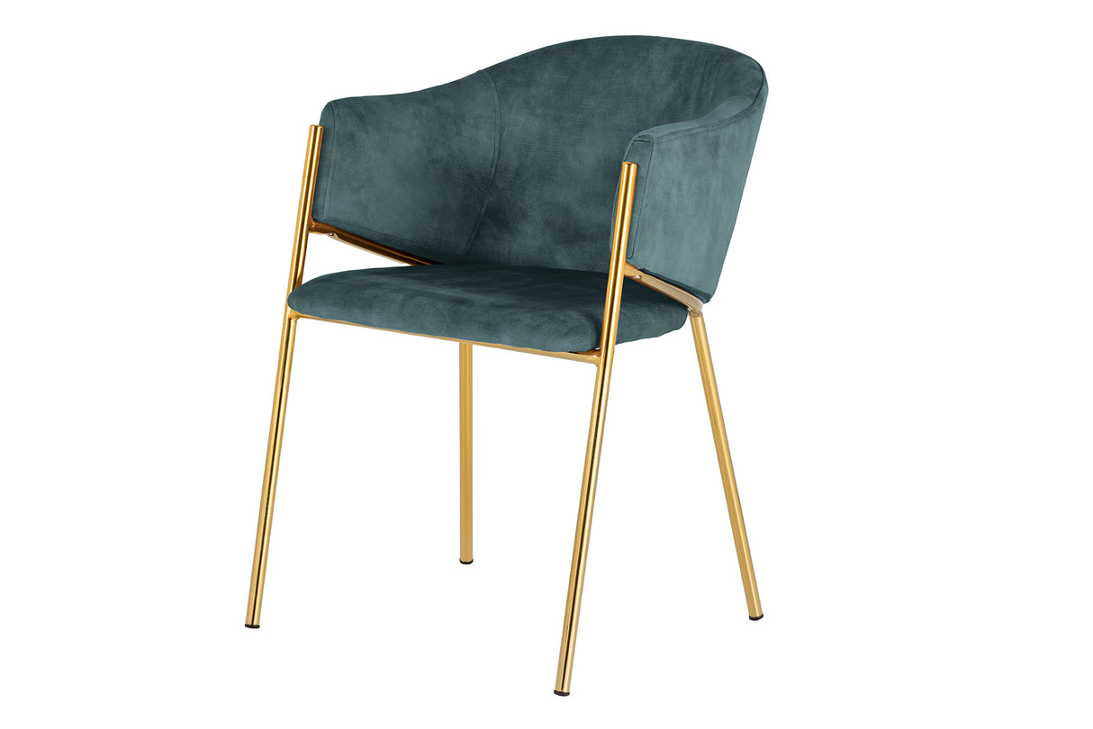 Chair NOBLESSE w/ armrests velvet teal blue golden legs