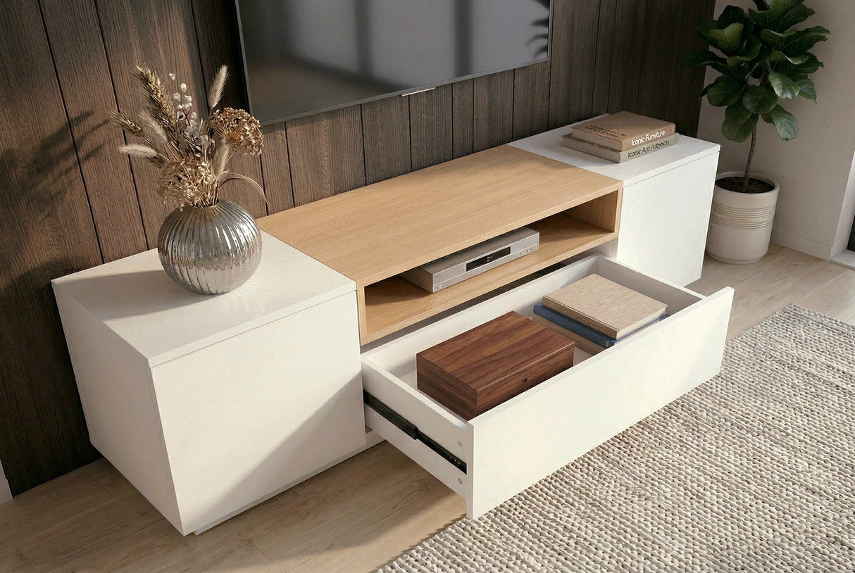 TV-Platte LOFT 160 cm weiß natur