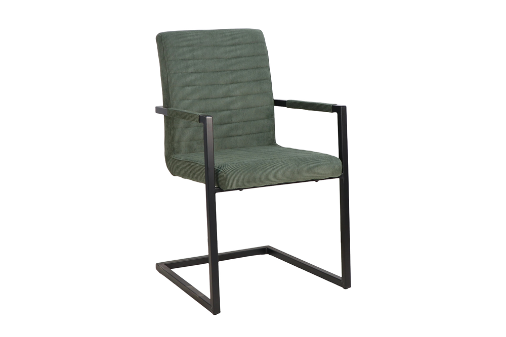 Freischwinger LOFT mit Armlehnen Kord grün Metallgestell schwarz