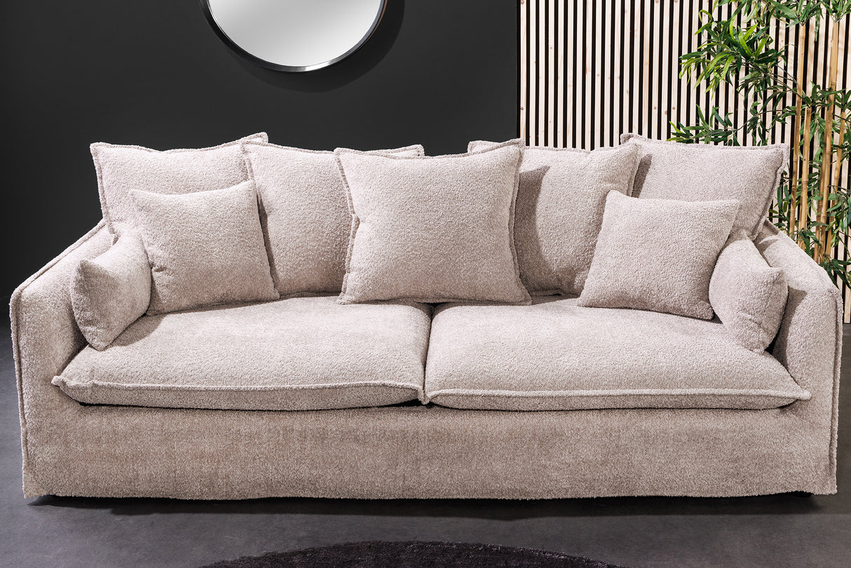 Sofa HEAVEN 200cm 3-Sitzer Federkern abnehmbarer Bezug Bouclé Champagnerbeige