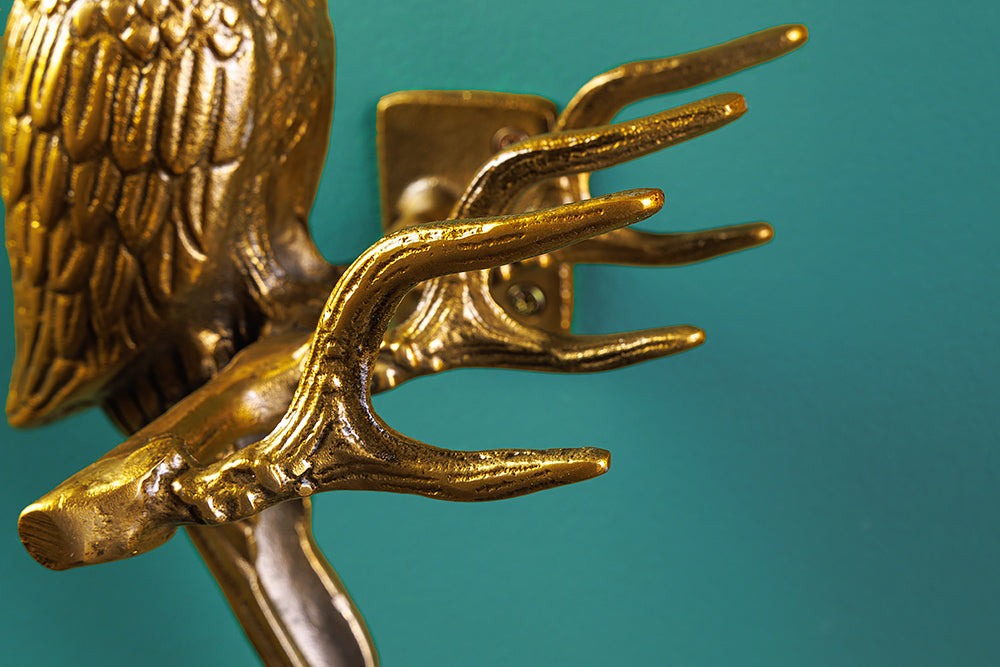 Coatrack WILDLIFE BIRDS 45cm set of 2 hammer stroke effect antique gold