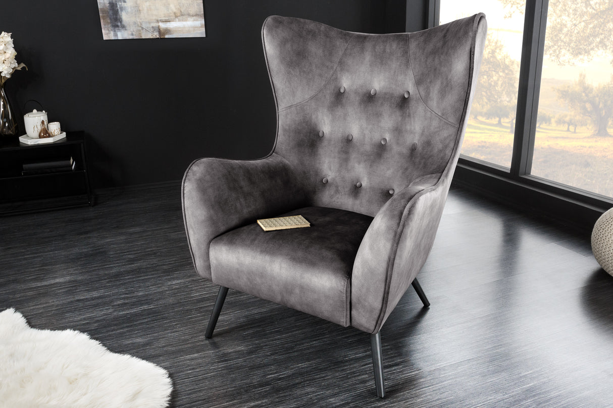 Wing chair AMSTERDAM velvet grey