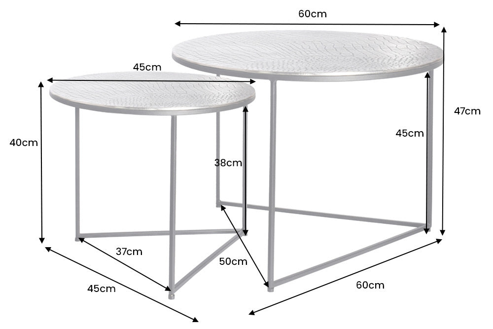 Coffee table ELEMENTS 60cm crocodile look set of 2 antique silver