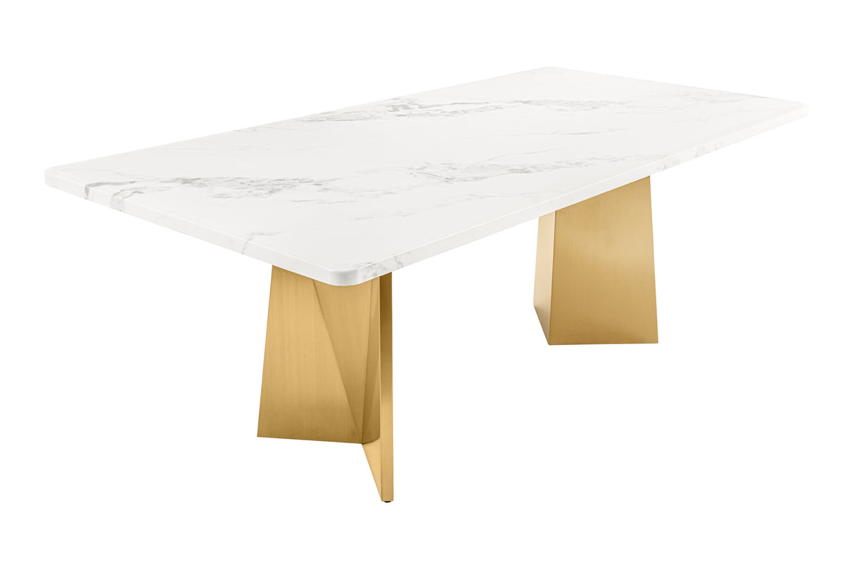 Dining table EXTRAVAGANCIA 200cm w/ champagne golden legs white marble top