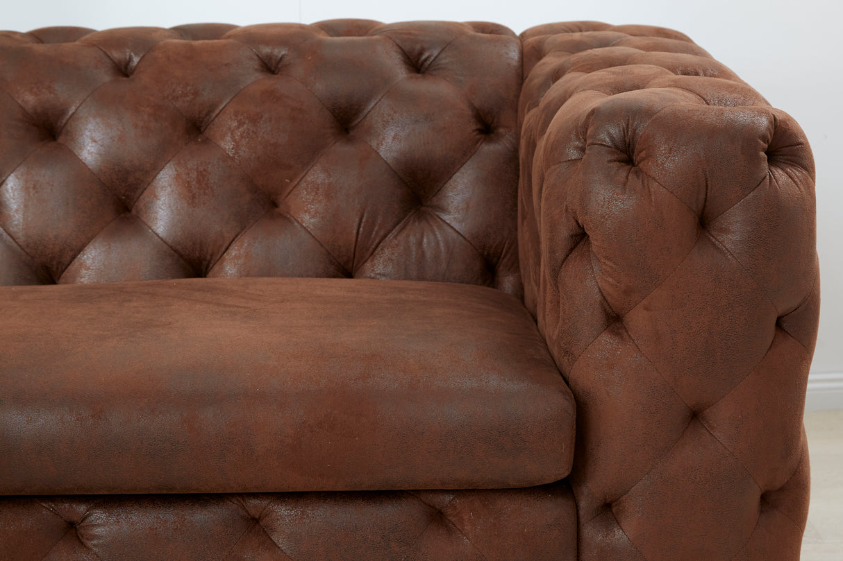 Sofa MODERN BAROCK 240cm 3-seater microfibre antique brown in chesterfield style