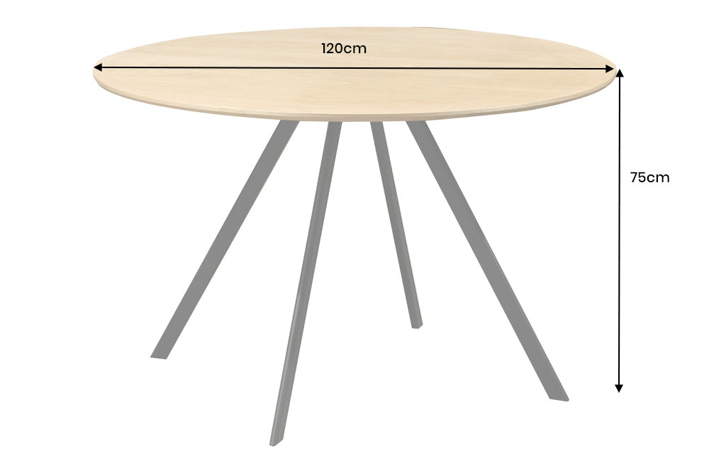 Dining table ATELIER 120cm round natural oak wood look w/ black metal legs