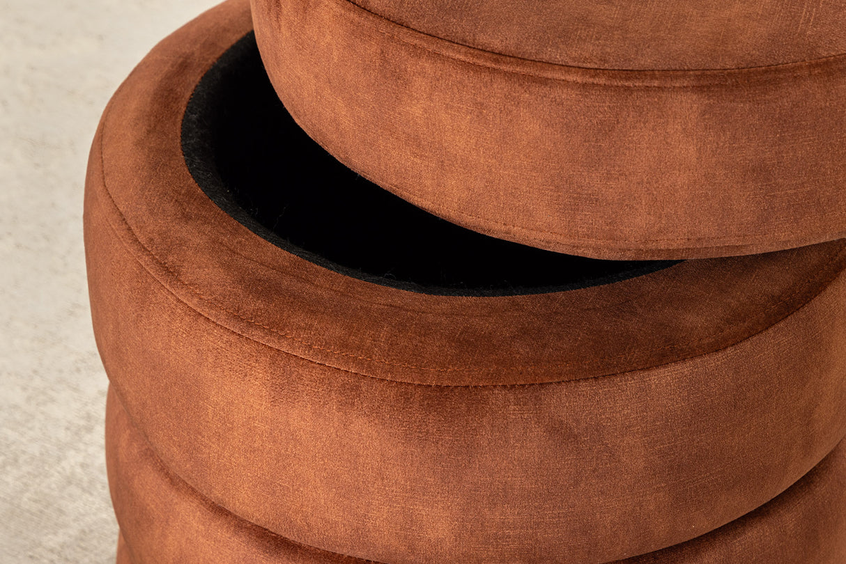 Stool VOQUE 50cm velvet rust brown w/ storage space