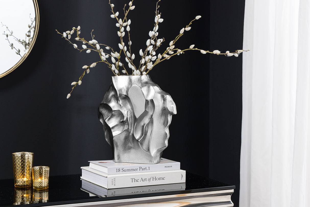 Vase LIQUID 25cm Hammerschlageffekt silber