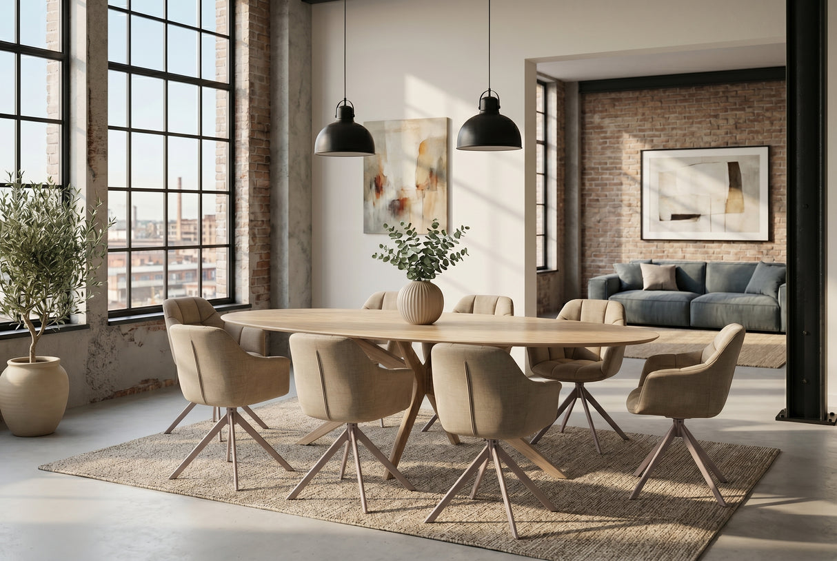 Dining table TRAVERTIN 220cm oval ceramic champagne greige