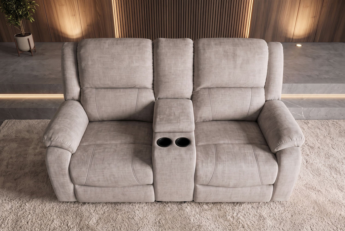Kinosessel HOLLYWOOD 2-Sitzer Relaxfunktion mit Stauraum Samt champagner beige